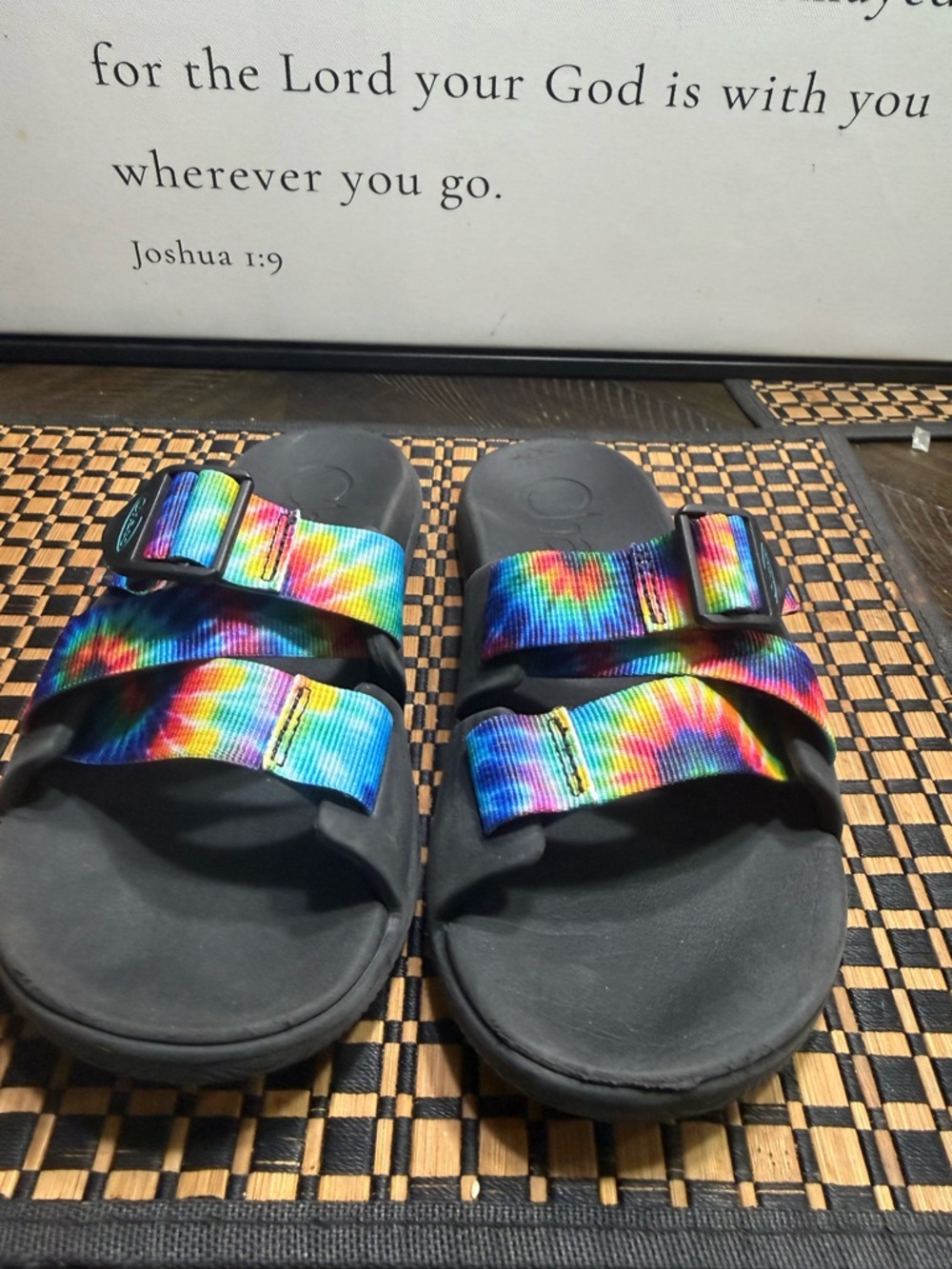 Chaco Black Sandals with Rainbow Straps WOS SZ 7 Box16